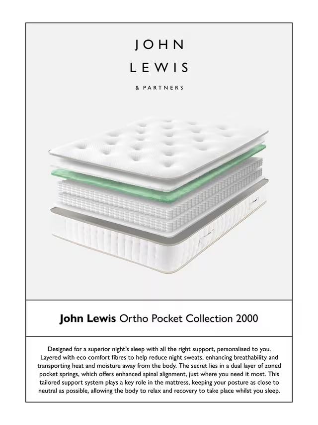 John Lewis Ortho Pocket Collection 2000 Pocket Spring Mattress, Medium/Firm Tension, King Size