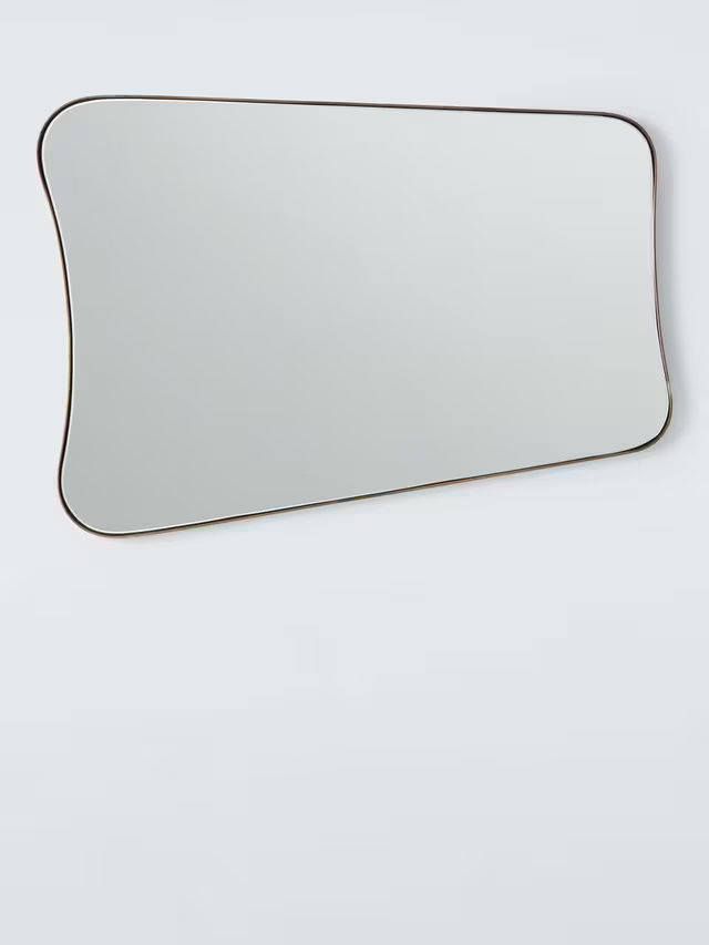 John Lewis Curved Metal Frame Mid Century Wall Mirror, 70 x 50cm, Antique Brass