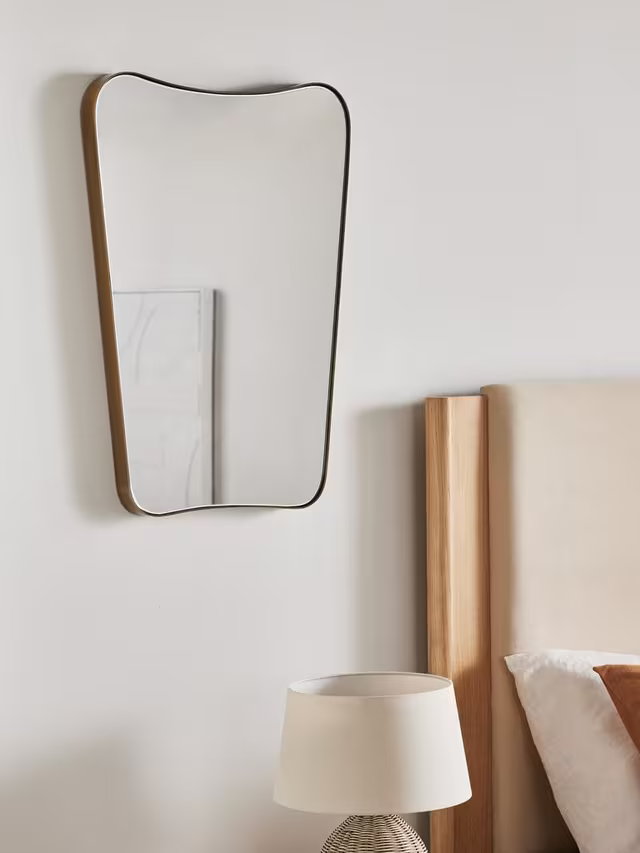John Lewis Curved Metal Frame Mid Century Wall Mirror, 70 x 50cm, Antique Brass