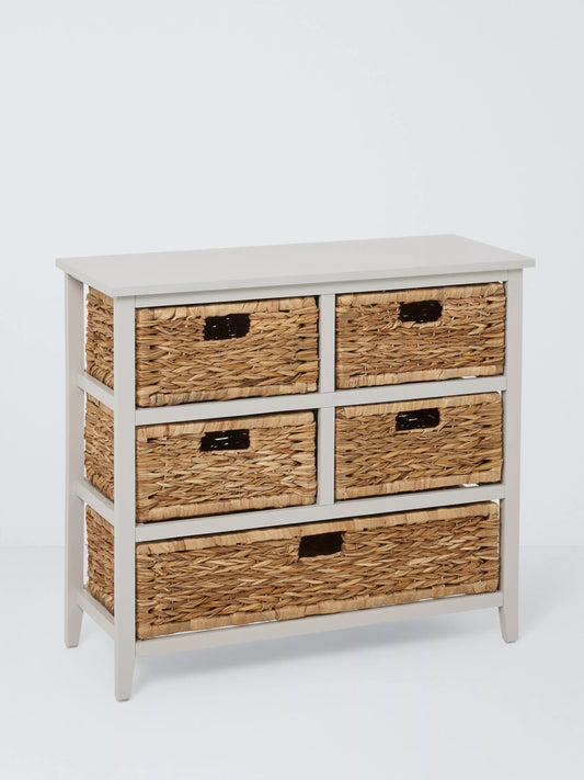 John Lewis Pine and Bulrush 5 Drawer Storage Unit, Linen