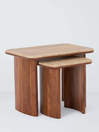 John Lewis Adina Travertine Top Nest of 2 Tables Walnut