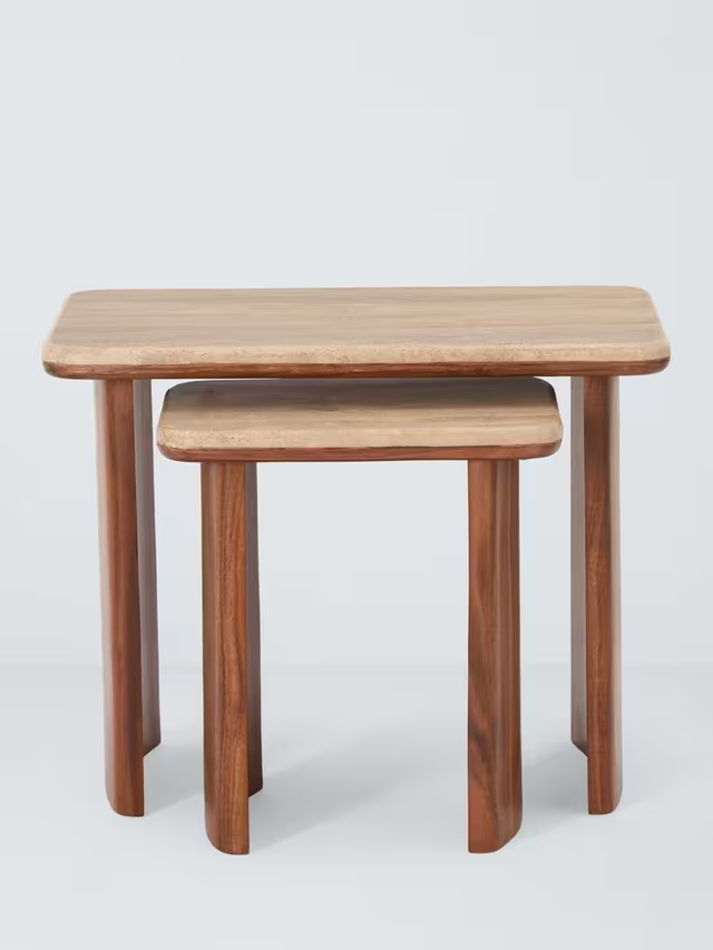 John Lewis Adina Travertine Top Nest of 2 Tables Walnut