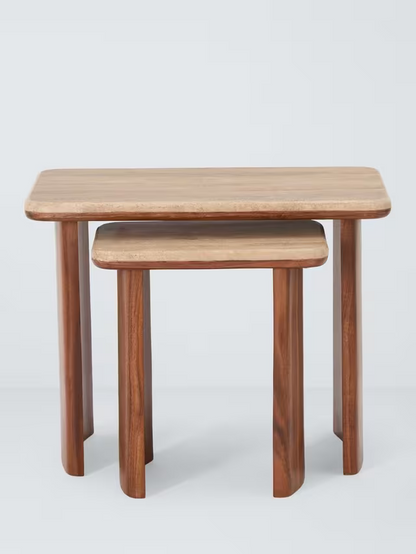 John Lewis Adina Travertine Top Nest of 2 Tables Walnut