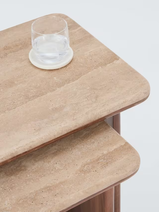 John Lewis Adina Travertine Top Nest of 2 Tables Walnut