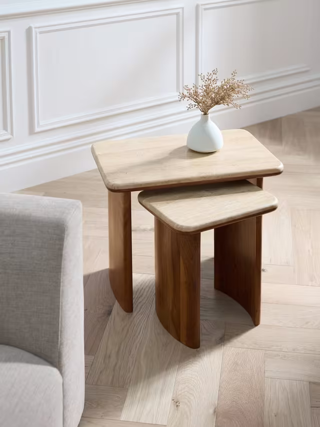 John Lewis Adina Travertine Top Nest of 2 Tables Walnut