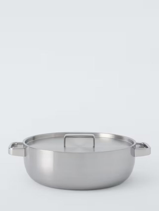 John Lewis 5-Ply Thermacore Stainless Steel Uncoated Chef's Pan & Lid, 30cm