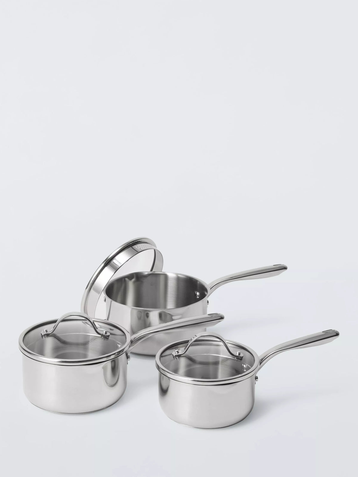 John Lewis 'The Pan' Stainless Steel Uncoated Saucepan Only Set, 3 Piece (No Lids Included)