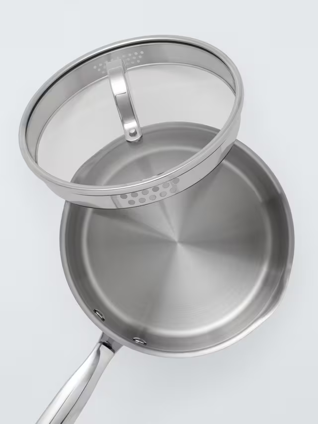 John Lewis 'The Pan' Stainless Steel Uncoated Saucepan Only Set, 3 Piece (No Lids Included)
