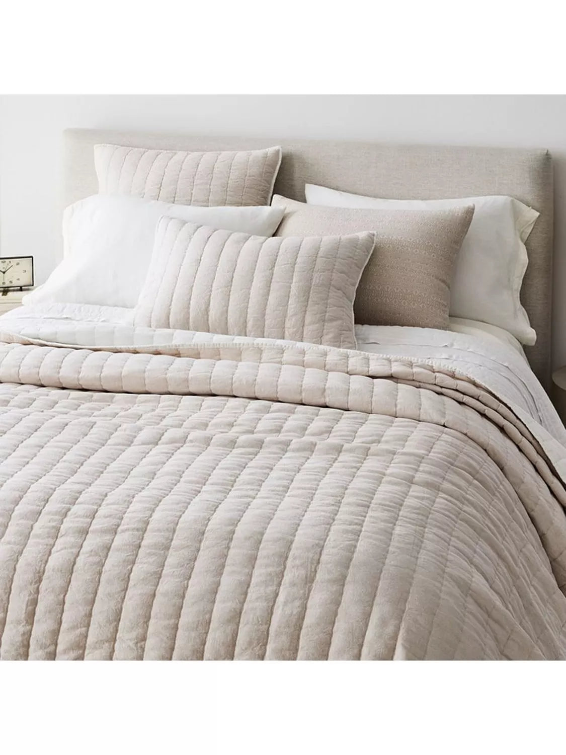 West Elm Linen-Cotton Quilted , White, King