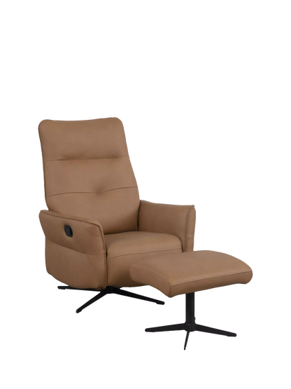 John Lewis Relaxed Recliner Armchair & Footstool, Metal Leg, Tan Leather
