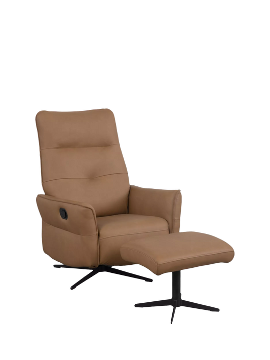 John Lewis Relaxed Recliner Armchair & Footstool, Metal Leg, Tan Leather