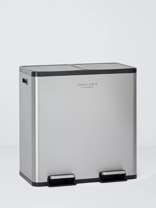 John Lewis 2 Section Recycling Bin, with Handles, 80L, Brushed Stainless Steel LIST