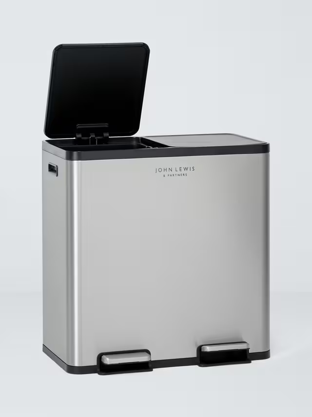 John Lewis 2 Section Recycling Bin, with Handles, 80L, Brushed Stainless Steel LIST