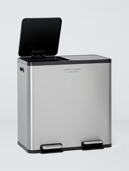 John Lewis 2 Section Recycling Bin, with Handles, 80L, Brushed Stainless Steel LIST