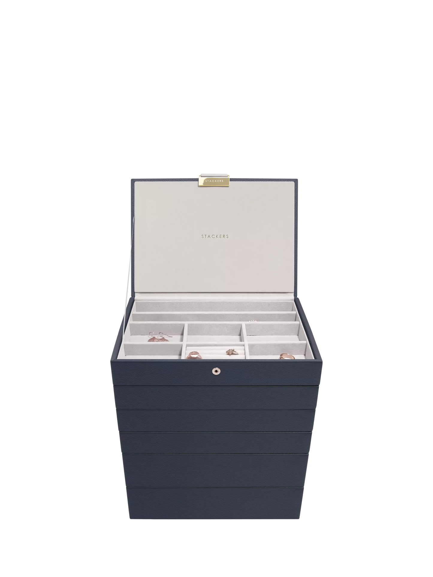 Stackers Classic 6 Layer Jewellery Box, Pebble Navy
