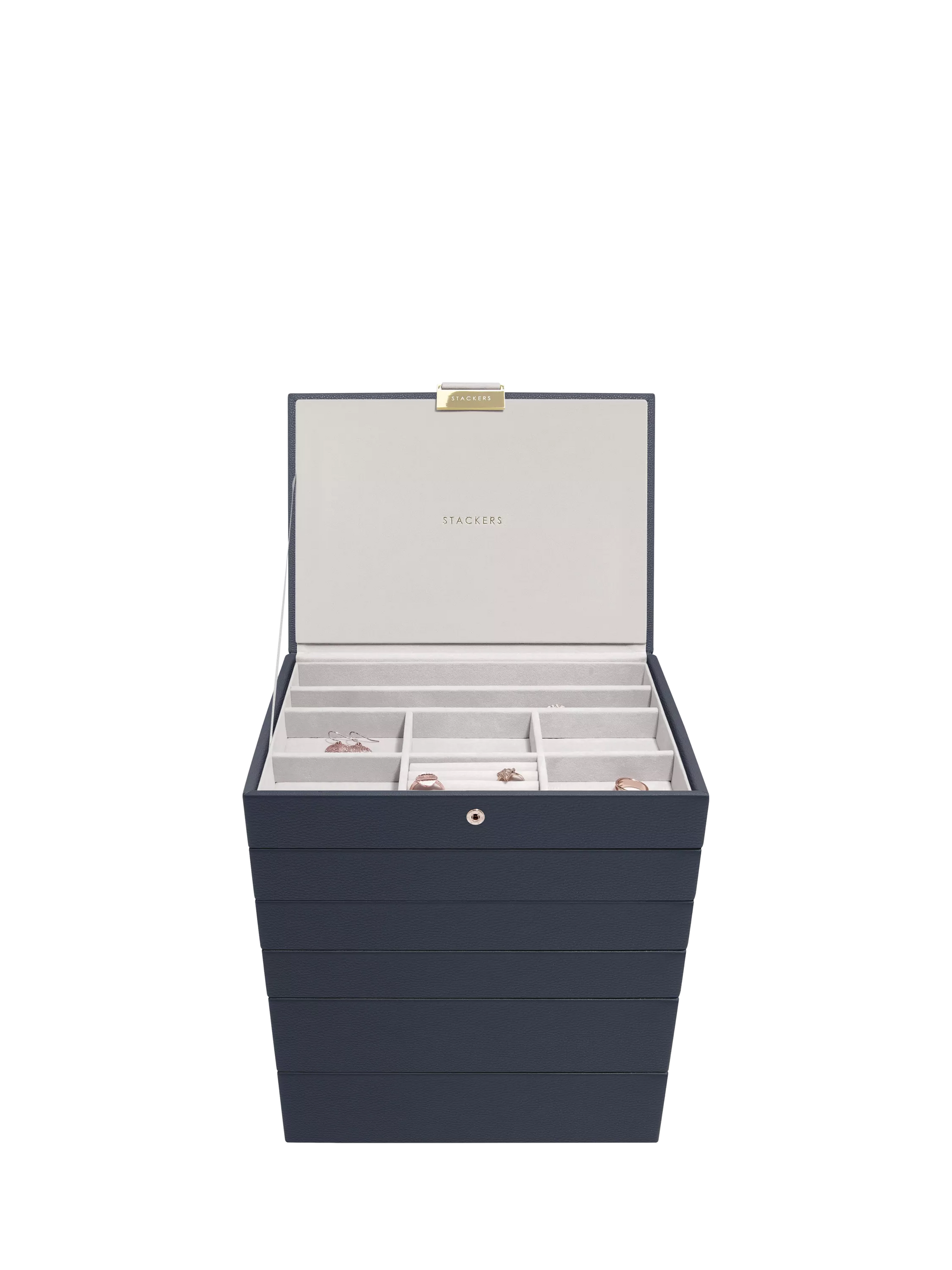 Stackers Classic 6 Layer Jewellery Box, Pebble Navy