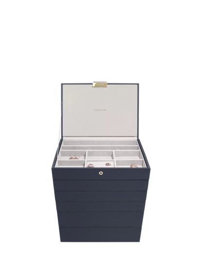 Stackers Classic 6 Layer Jewellery Box, Pebble Navy