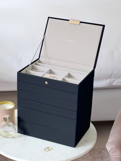 Stackers Classic 6 Layer Jewellery Box, Pebble Navy