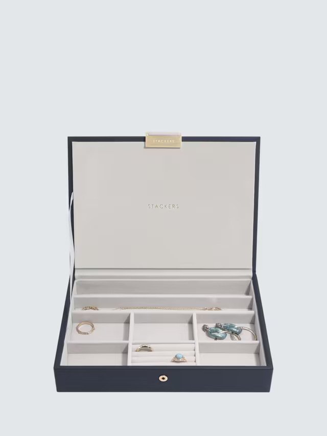 Stackers Classic 6 Layer Jewellery Box, Pebble Navy