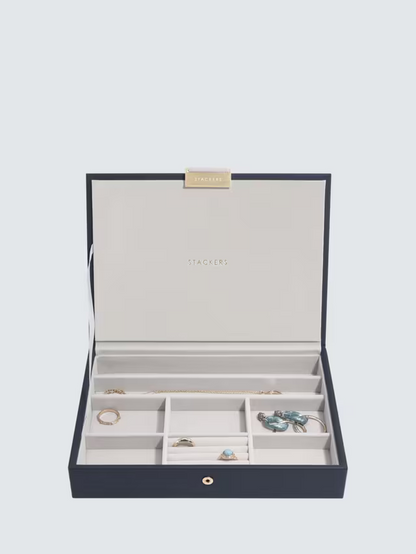 Stackers Classic 6 Layer Jewellery Box, Pebble Navy