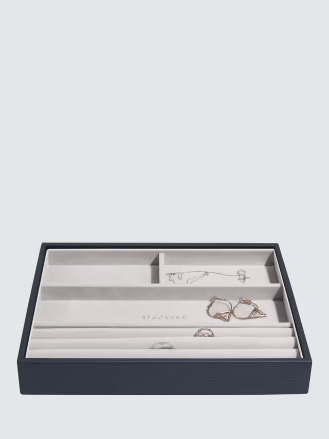 Stackers Classic 6 Layer Jewellery Box, Pebble Navy