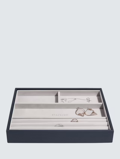 Stackers Classic 6 Layer Jewellery Box, Pebble Navy