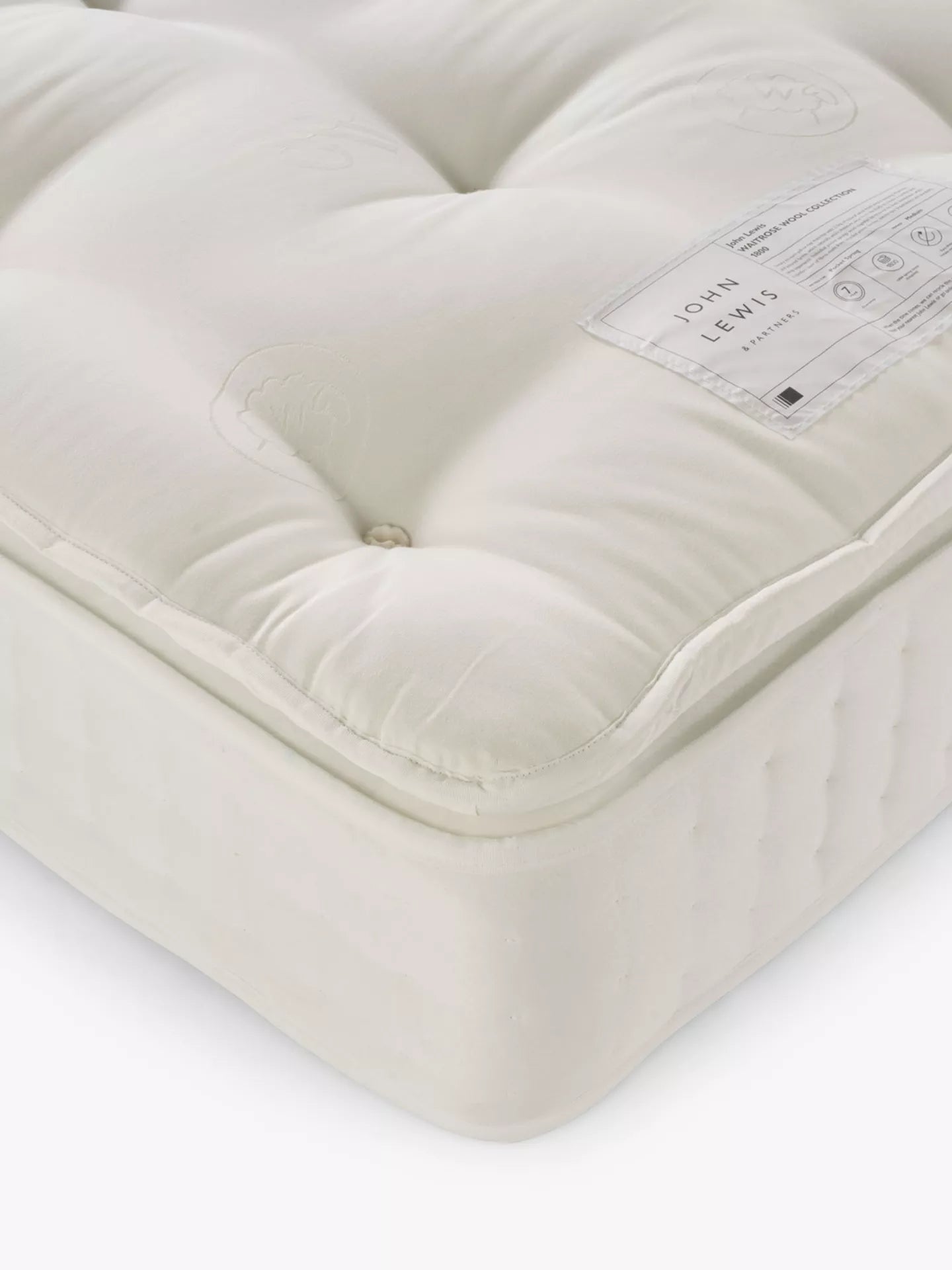John Lewis Single Mattress Waitrose Wool 1800 Pocket Spring Pillowtop Medium Tension