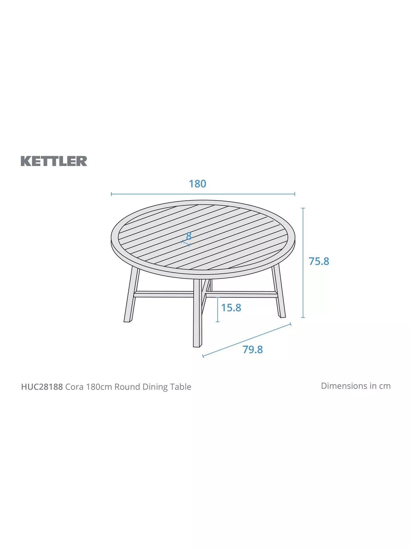KETTLER Cora 8-Seater Round Garden Dining Table FSC-Certified (Acacia Wood), Natural