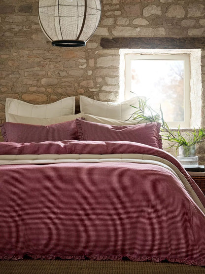 Christy Gingham Ruffle Double Duvet Cover Set, Red