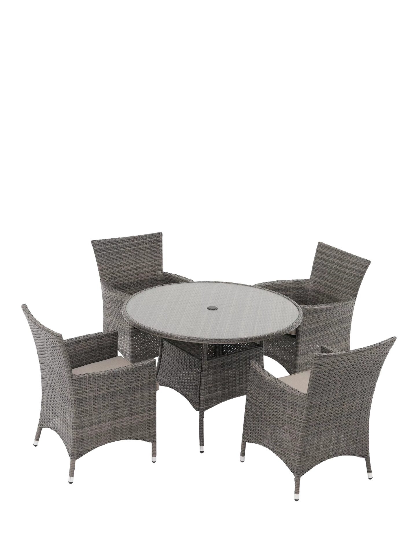 John Lewis Alora Woven Rattan 4-Seater Round Garden Dining Table & Chairs Set, Grey