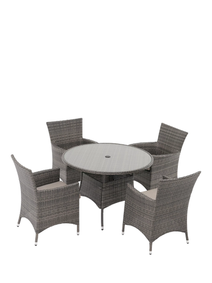 John Lewis Alora Woven Rattan 4-Seater Round Garden Dining Table & Chairs Set, Grey