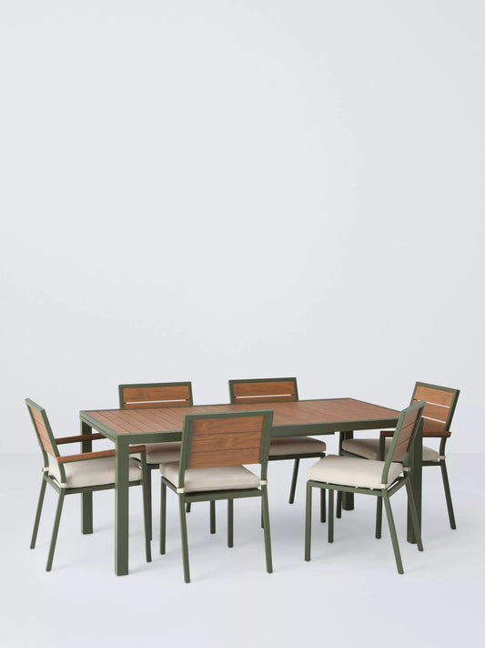 John Lewis Platform 6-Seater Garden Extending Dining Table & Chairs Set,  Green