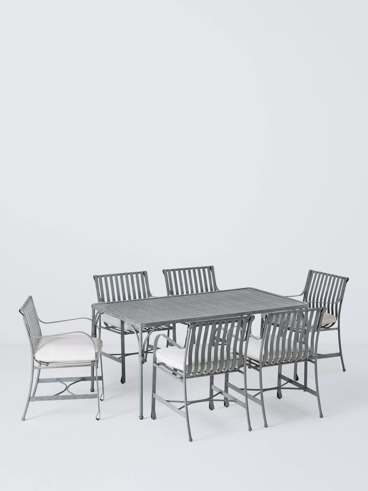 John Lewis Ribbon 6-Seater Rectangular Metal Garden Dining Table & Chairs Set, Grey