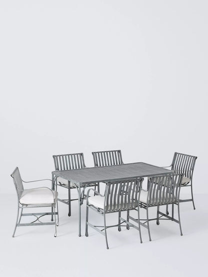 John Lewis Ribbon 6-Seater Rectangular Metal Garden Dining Table & Chairs Set, Grey