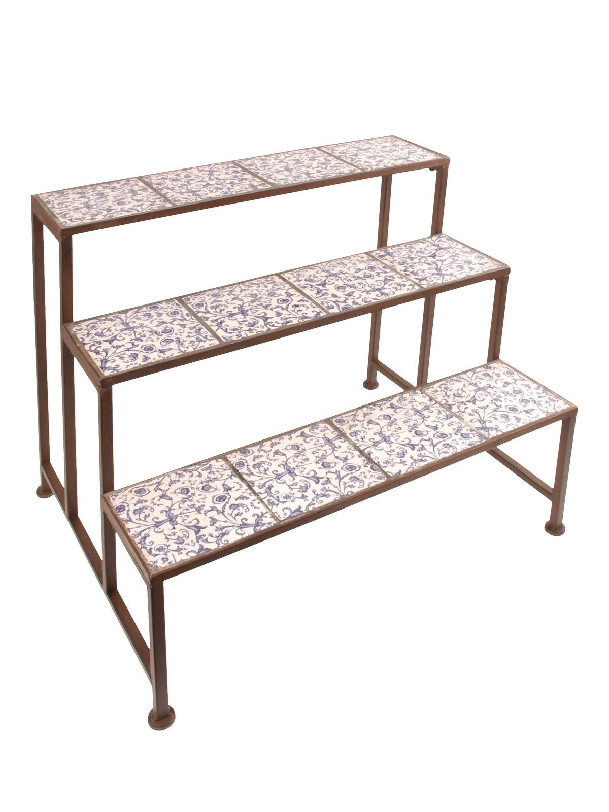 Fallen Fruits Chinoiserie Ceramic Tile 3 Step Etagere Plant Stand, Blue