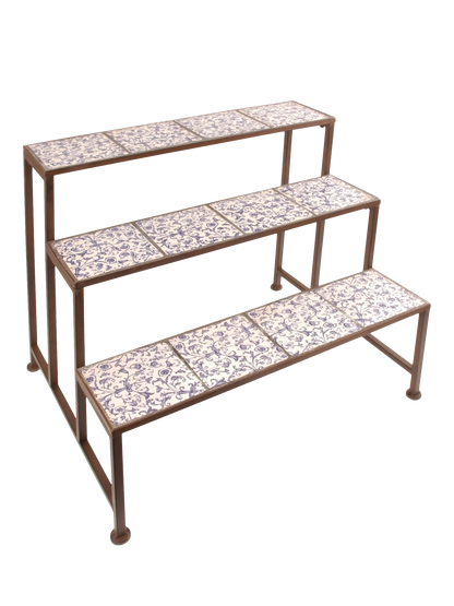 Fallen Fruits Chinoiserie Ceramic Tile 3 Step Etagere Plant Stand, Blue