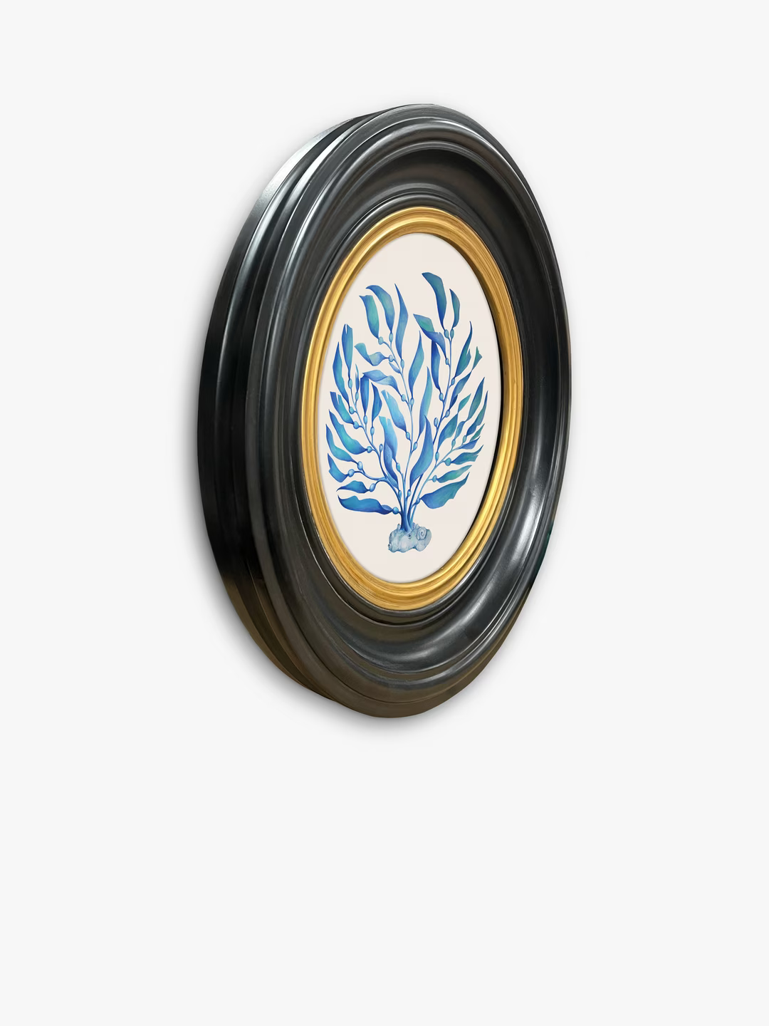 Brookpace Lascelles 'Ocean Feather' Round Porthole Framed Print, 36cm, Blue