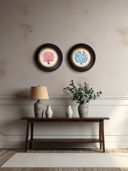 Brookpace Lascelles 'Ocean Feather' Round Porthole Framed Print, 36cm, Blue