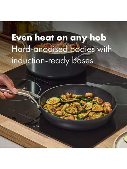 OXO Professional Hard Anodised Aluminium Ceramic Non-Stick Frying Pan Set, 2 Pie