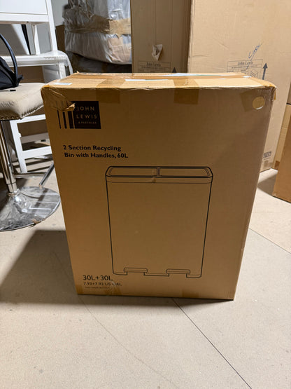 John Lewis 2 Section Recycling Bin, with Handles, 60L, Stone