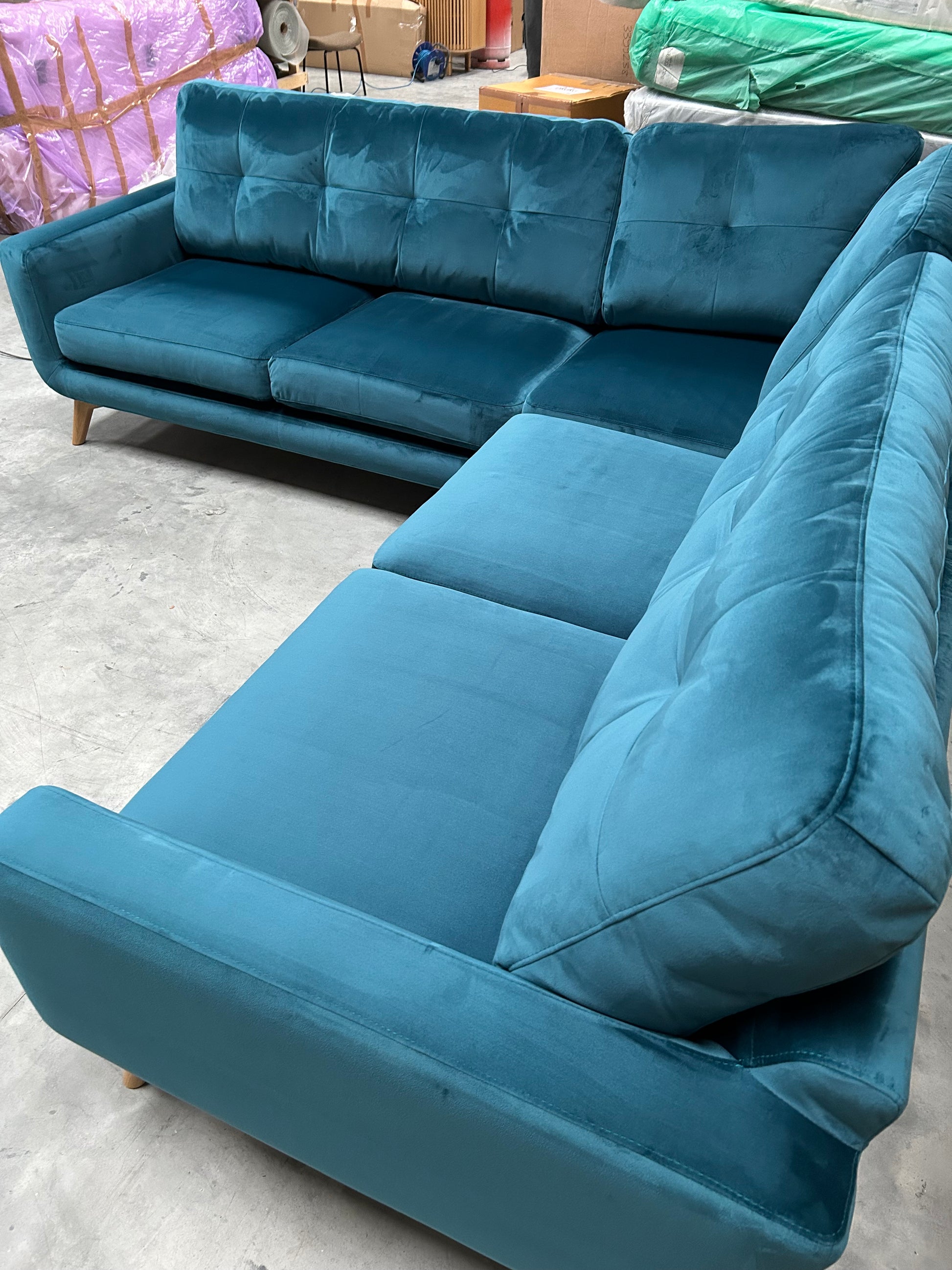 John Lewis Barbican 5+ Seater Corner Sofa Quartz Pale Blue Velvet