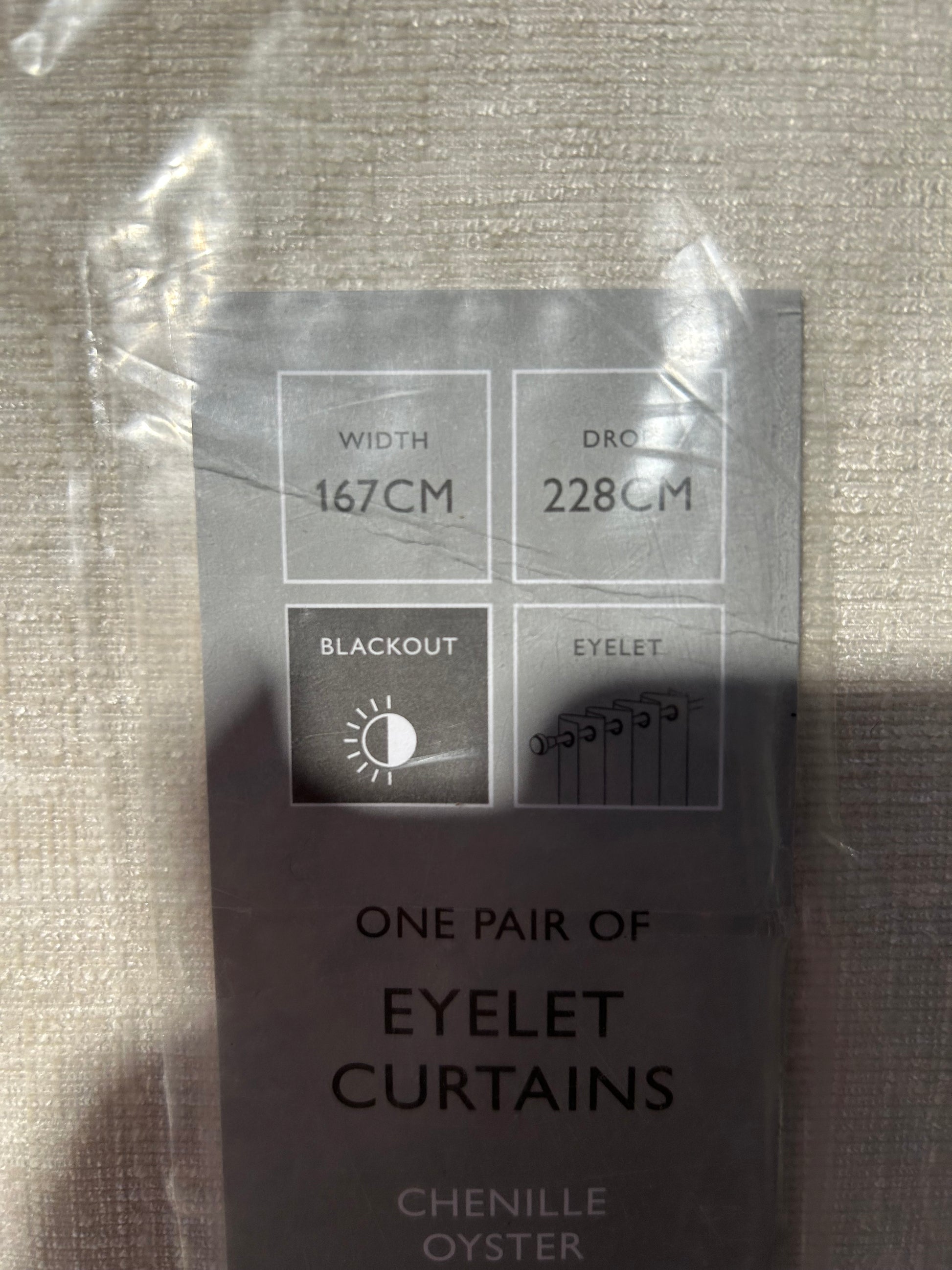 John Lewis Chenille Pair Blackout/Thermal Lined Eyelet Curtains, Oyster, W167 x Drop 228cm