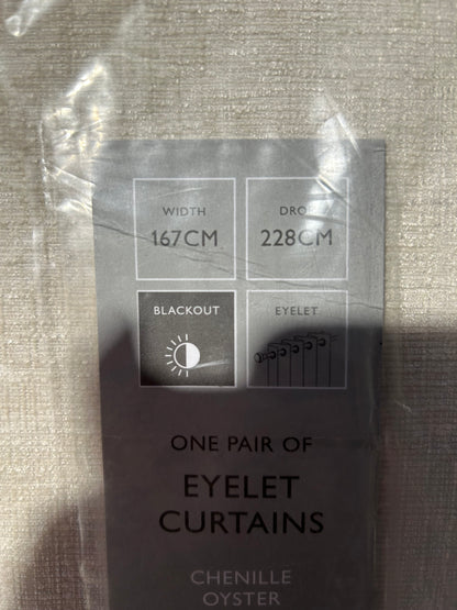 John Lewis Chenille Pair Blackout/Thermal Lined Eyelet Curtains, Oyster, W167 x Drop 228cm