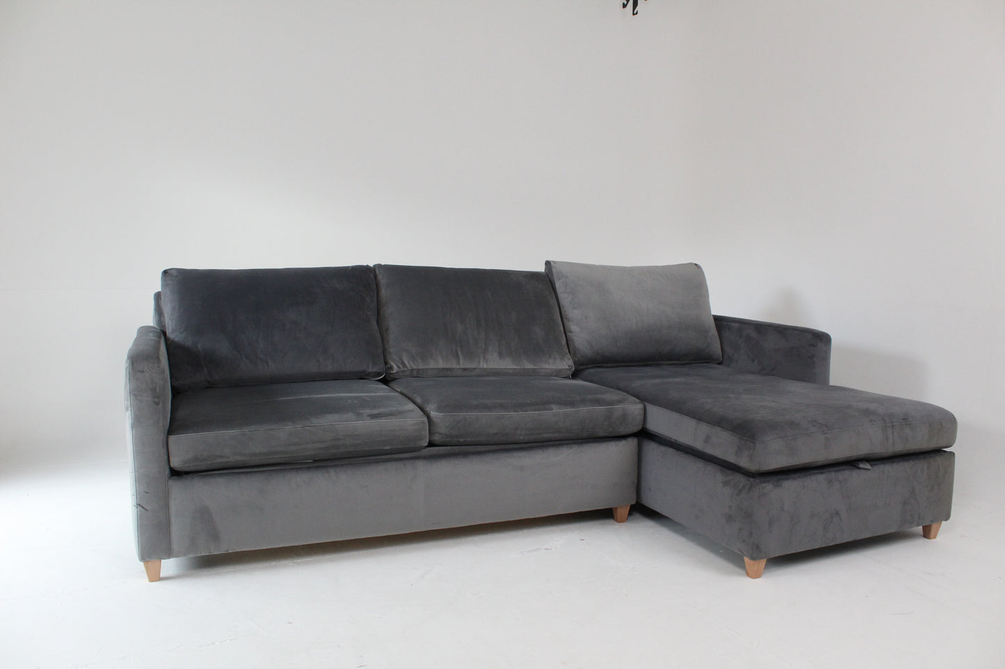 John Lewis Bailey II RHF Chaise End Sofa bed, Light Leg, Smooth Velvet Grey