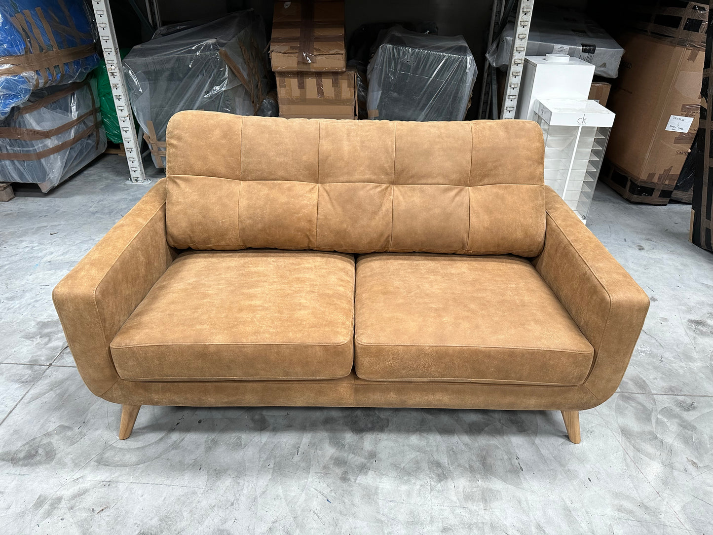 John Lewis Barbican Medium 2 Seater Leather Sofa, Light Leg, Demetra Light Tan