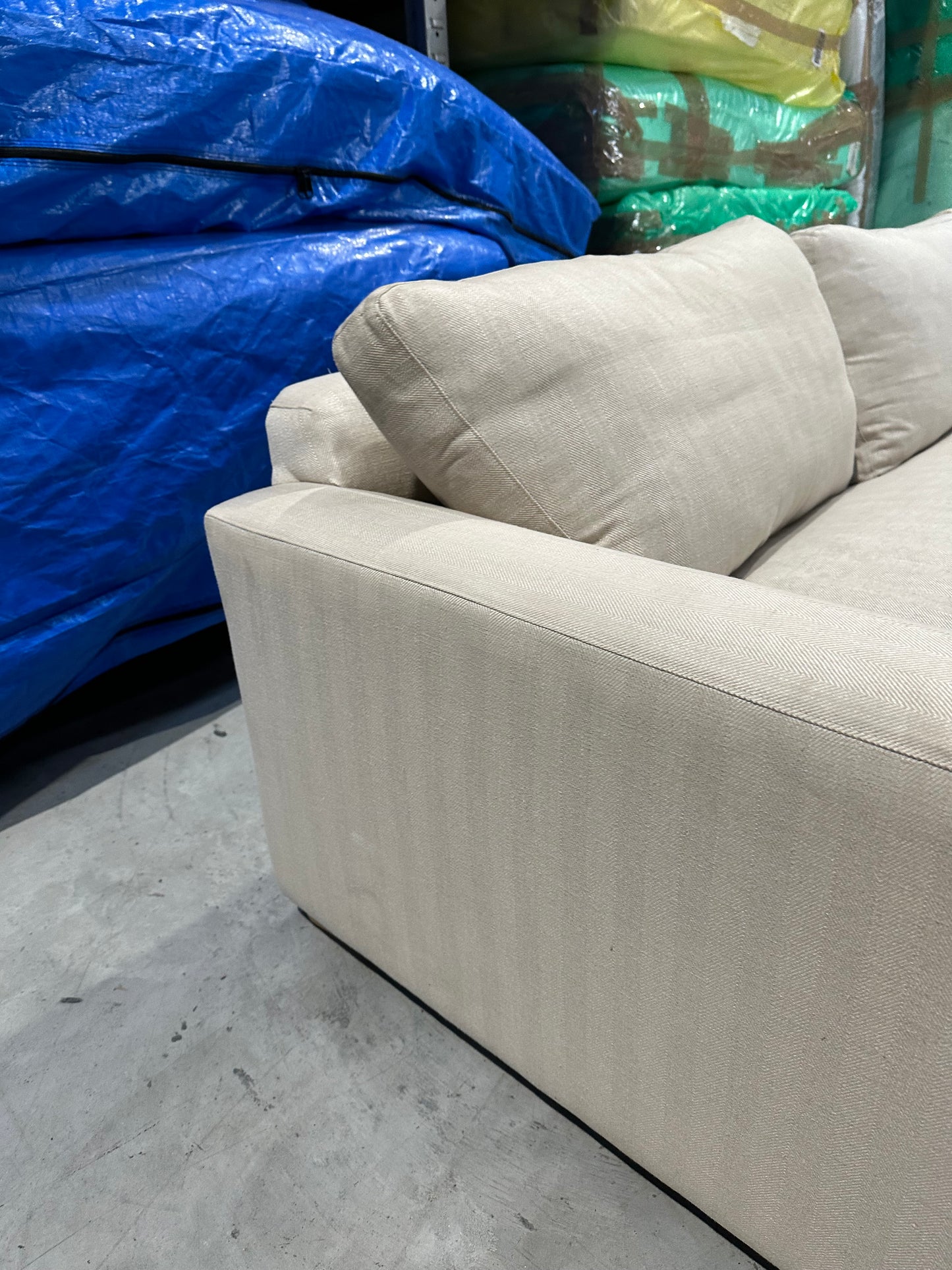 John Lewis Tortona RHF Chaise Sofa Premium Herringbone Fabric Light Legs Natural