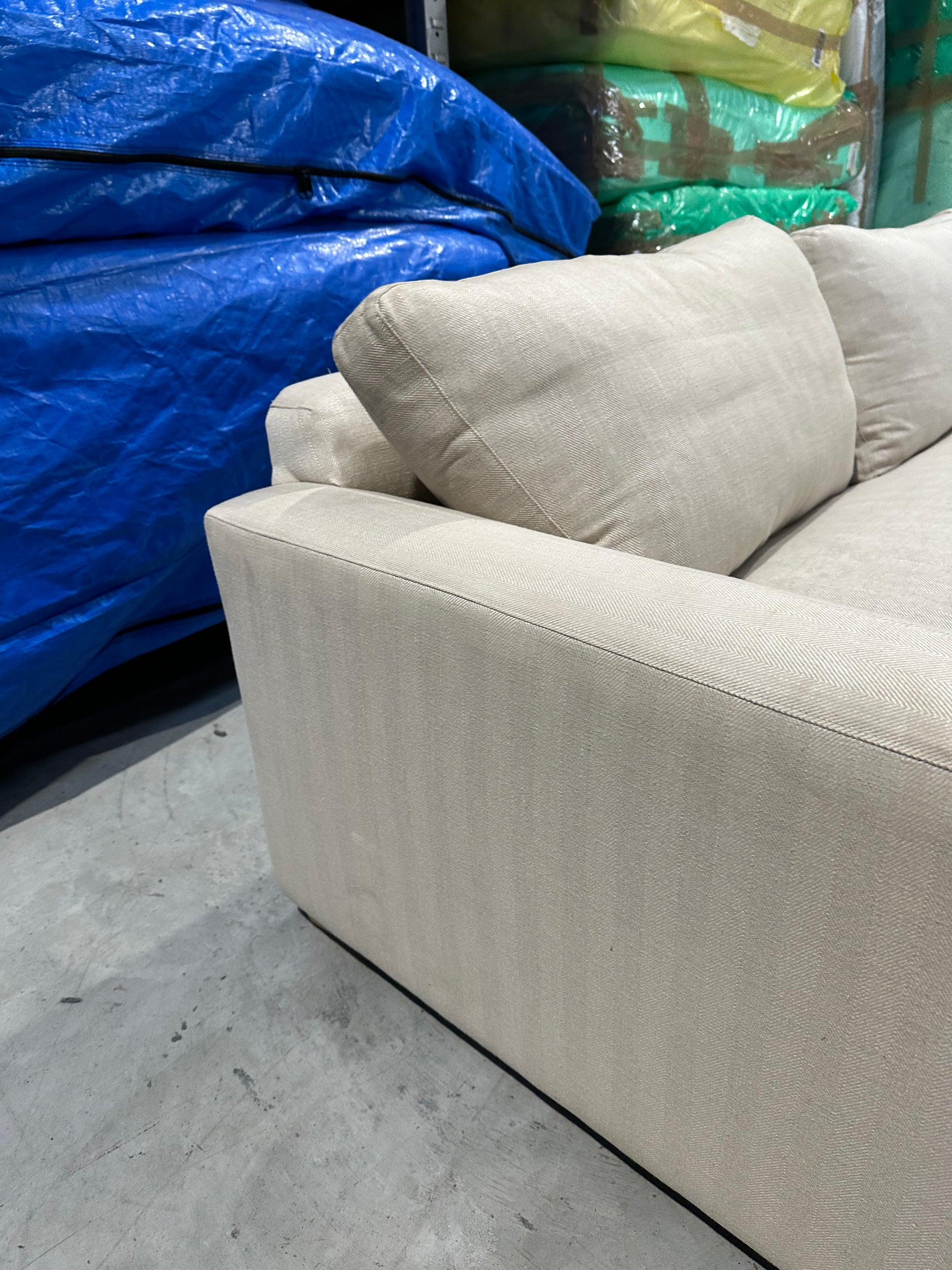 John Lewis Tortona RHF Chaise Sofa Premium Herringbone Fabric Light Legs Natural