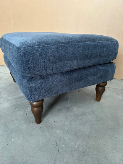 John Lewis Camber Leather Footstool, Dark Leg, Blue