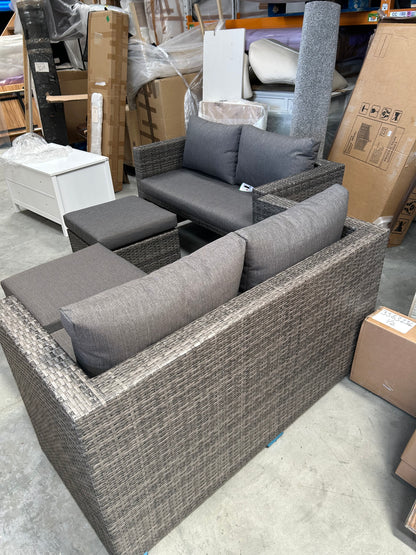 John Lewis Garden Sofas & Stools Set, Brown/Grey Alora Cube 6-Seater