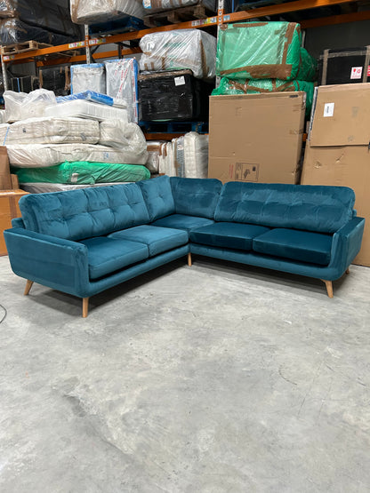 John Lewis Barbican 5+ Seater Corner Sofa Quartz Pale Blue Velvet